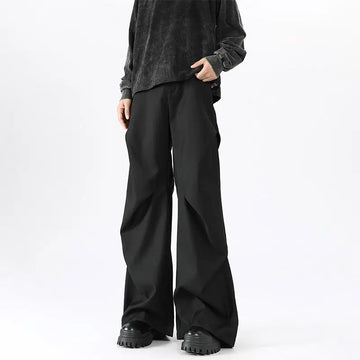 Riolio American High Street Pleated Pants Floor Mopping Micro Trumpet Black Trousers Luxury Sense Clean Fit Casual Curved Knife Pants